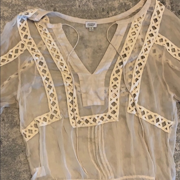 Charming Charlie sheer cream, embroidered top - Picture 2 of 6